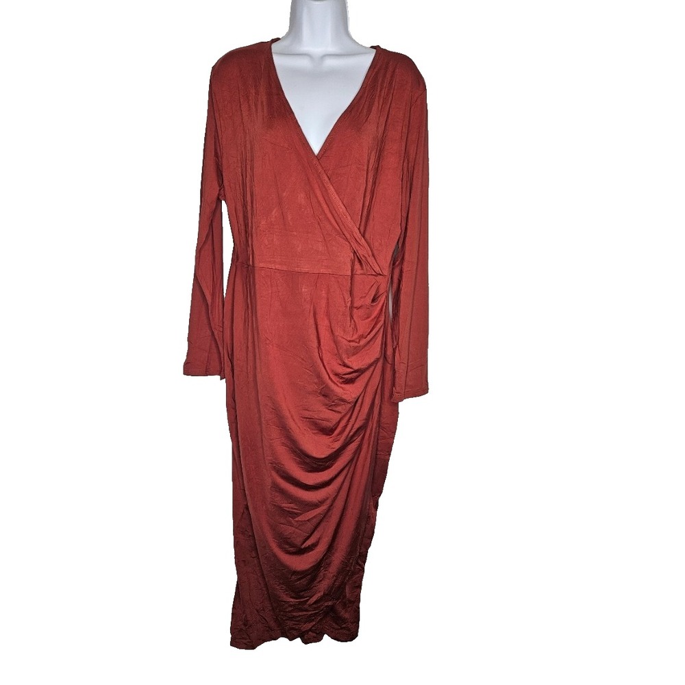 ZOMVA XXL Rust Ruched Wrap Maxi Dress Boho Romantic Elegant Wedding Guest